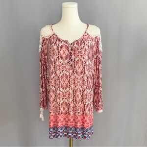 Women's Bohemian Print Top With Tassels On Wrists